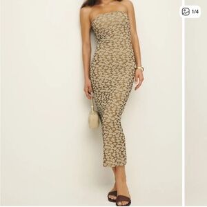 Reformation Ryden Knit Midi Dress in beige and cream floral